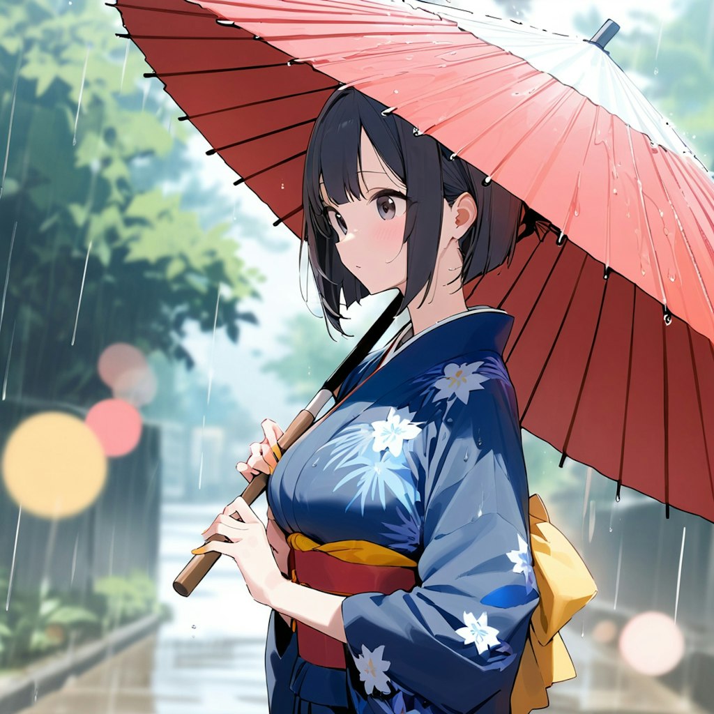 雨の日の黒髪おかっぱちゃん