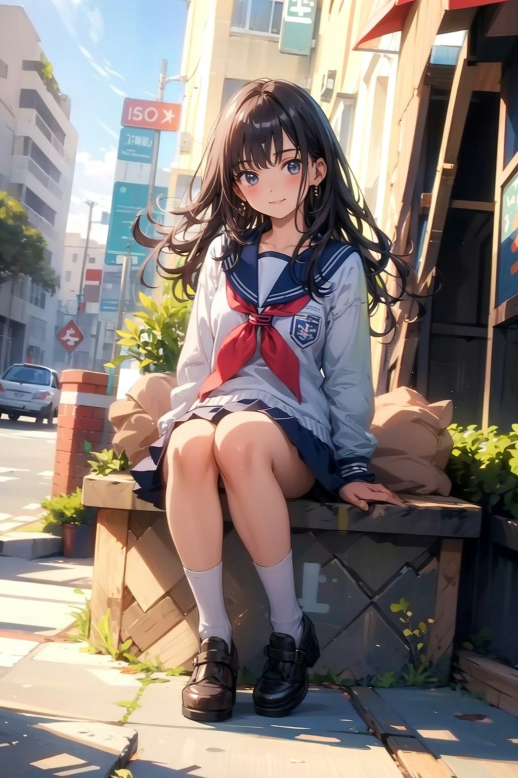 i183 最後のプロンプトを「a Japanese school uniform」から「 a Japanese school winter uniform」に変えたら何とか冬っぽく成った一枚目