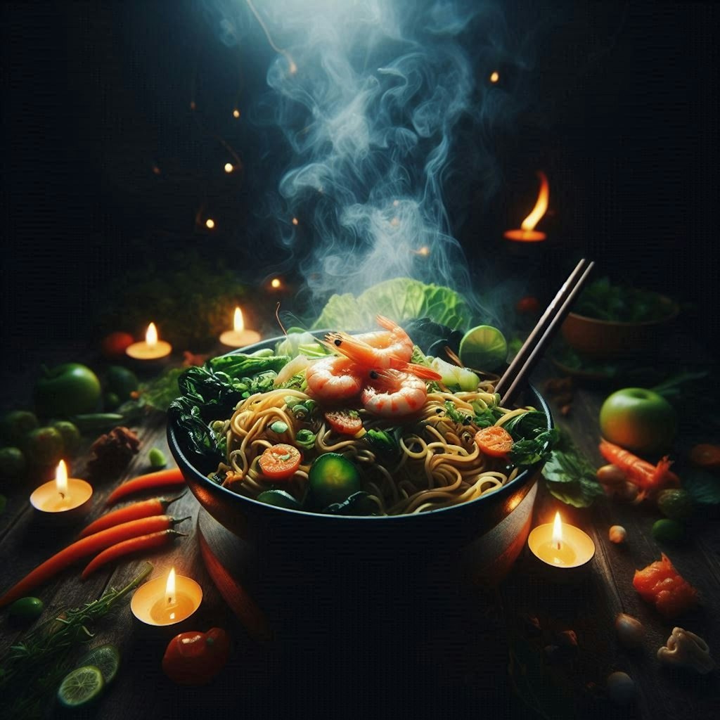 闇と光のseafood noodle