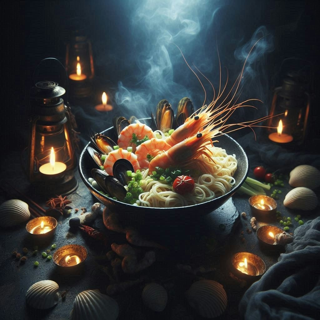 闇と光のseafood noodle
