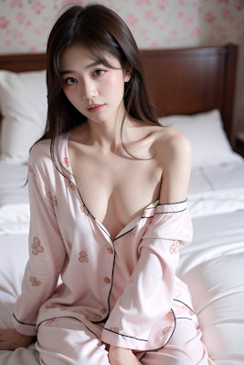 桜柄パジャマ美女