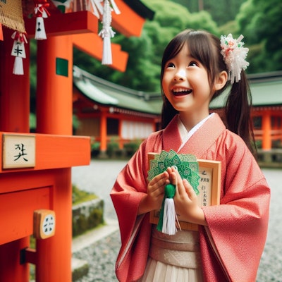 【DALL-E3】正月・元日に神社に初詣をする1人の女の子
