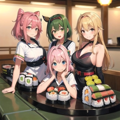 寿司を食わせようとする女の子たち