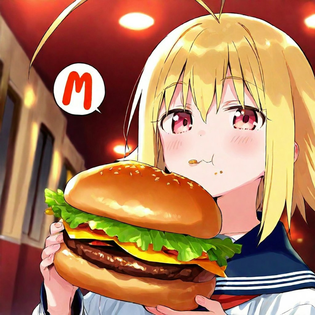 ハンバーガーを食べるJK