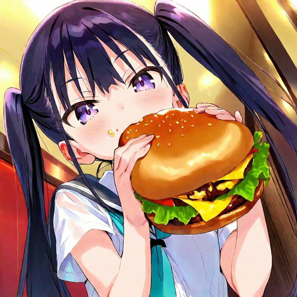 ハンバーガーを食べるJK