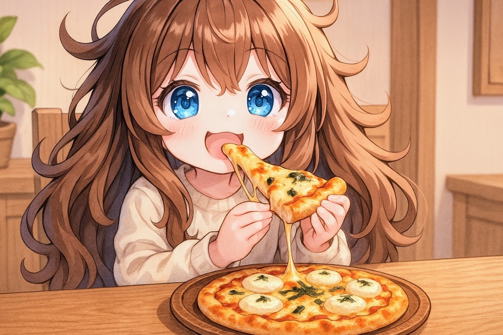 ピザを食べる小さな女の子