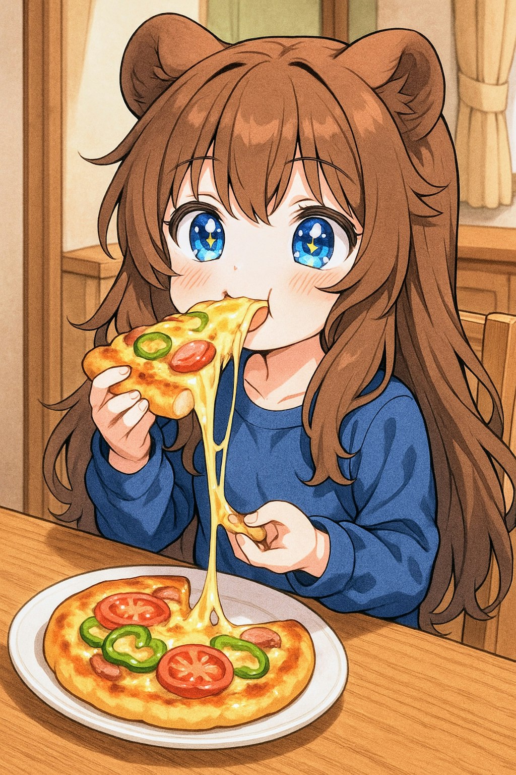 ピザを食べる小さな女の子