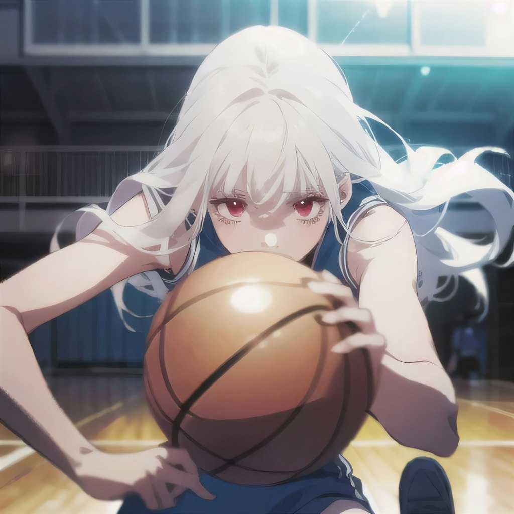 白髪ロングでユニフォームの少女４