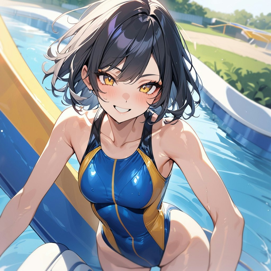 ちちぷい夏休み競泳水着の彼女がレジャープールにお出かけ！