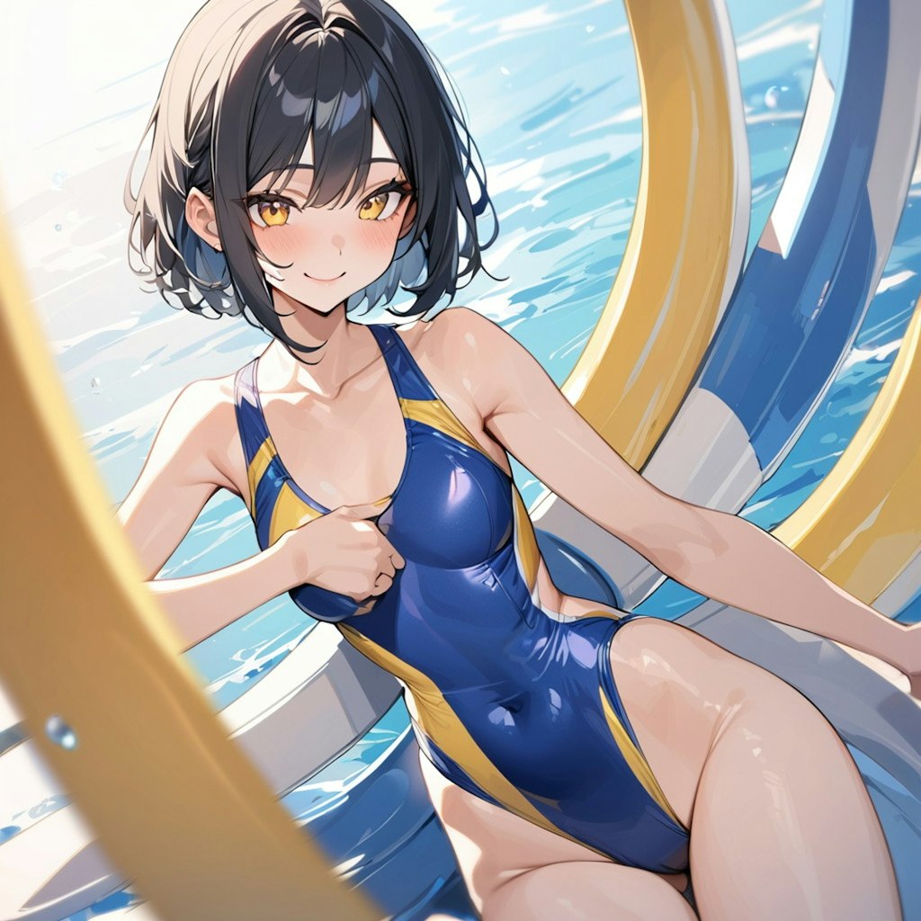 ちちぷい夏休み競泳水着の彼女がレジャープールにお出かけ！