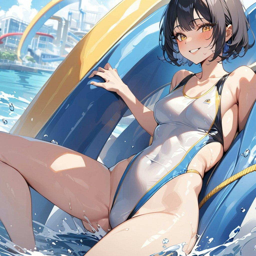 ちちぷい夏休み競泳水着の彼女がレジャープールにお出かけ！