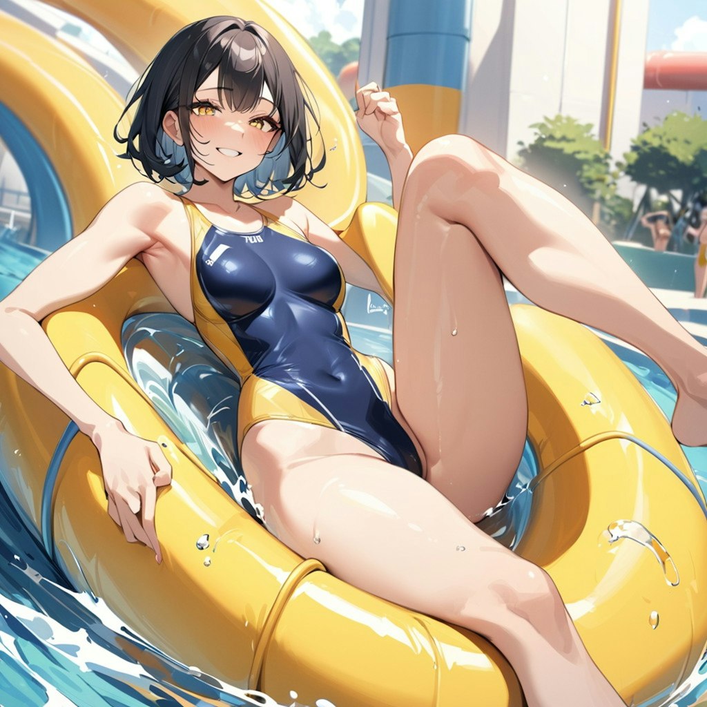 ちちぷい夏休み競泳水着の彼女がレジャープールにお出かけ！