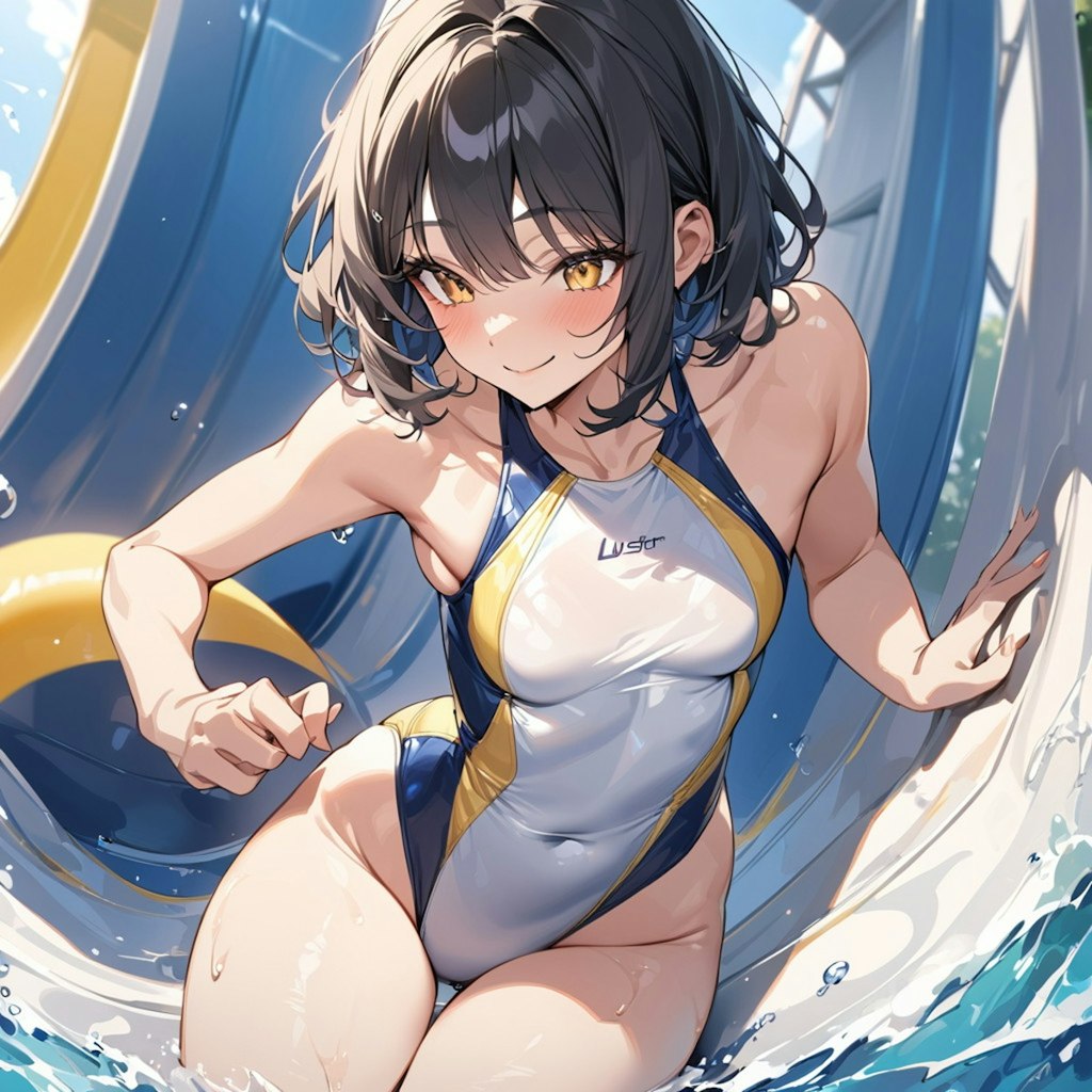 ちちぷい夏休み競泳水着の彼女がレジャープールにお出かけ！