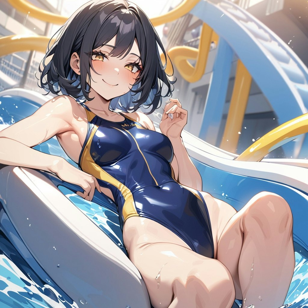 ちちぷい夏休み競泳水着の彼女がレジャープールにお出かけ！