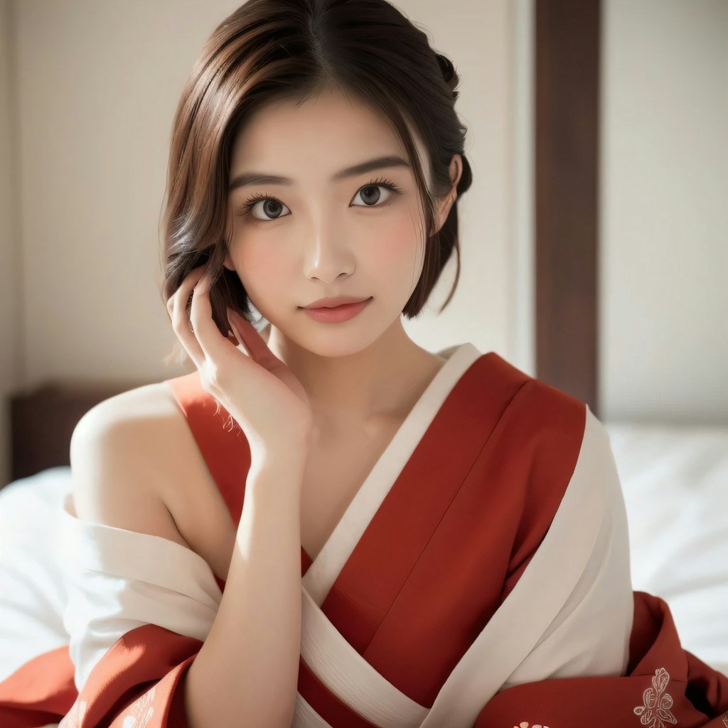 黒髪ロングで巫女服の美女７