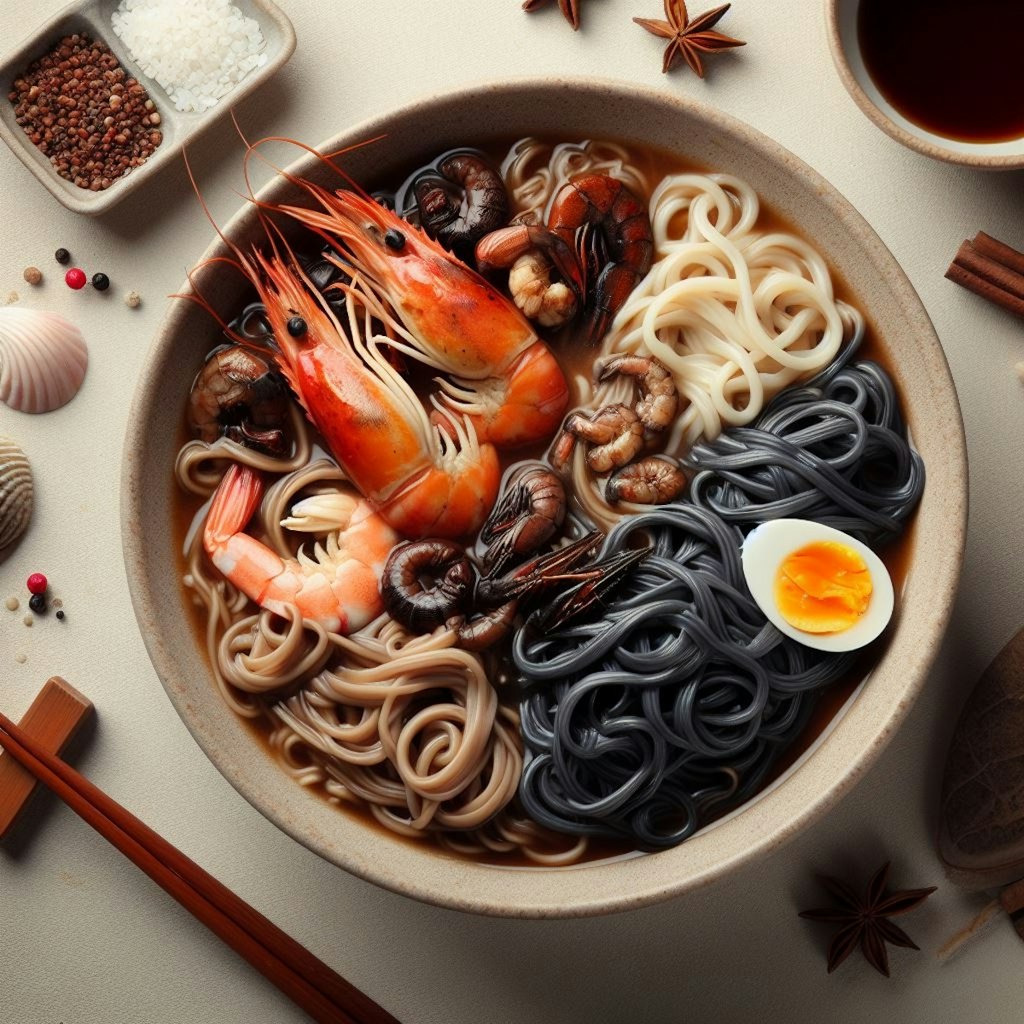 褐色肌のseafood noodle