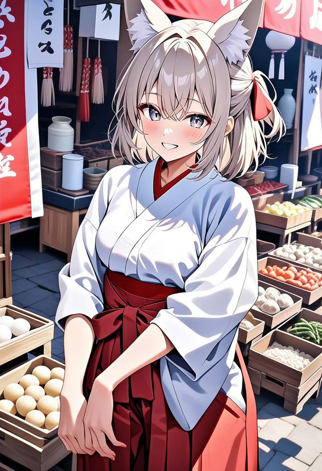 狐巫女さん市場に行く