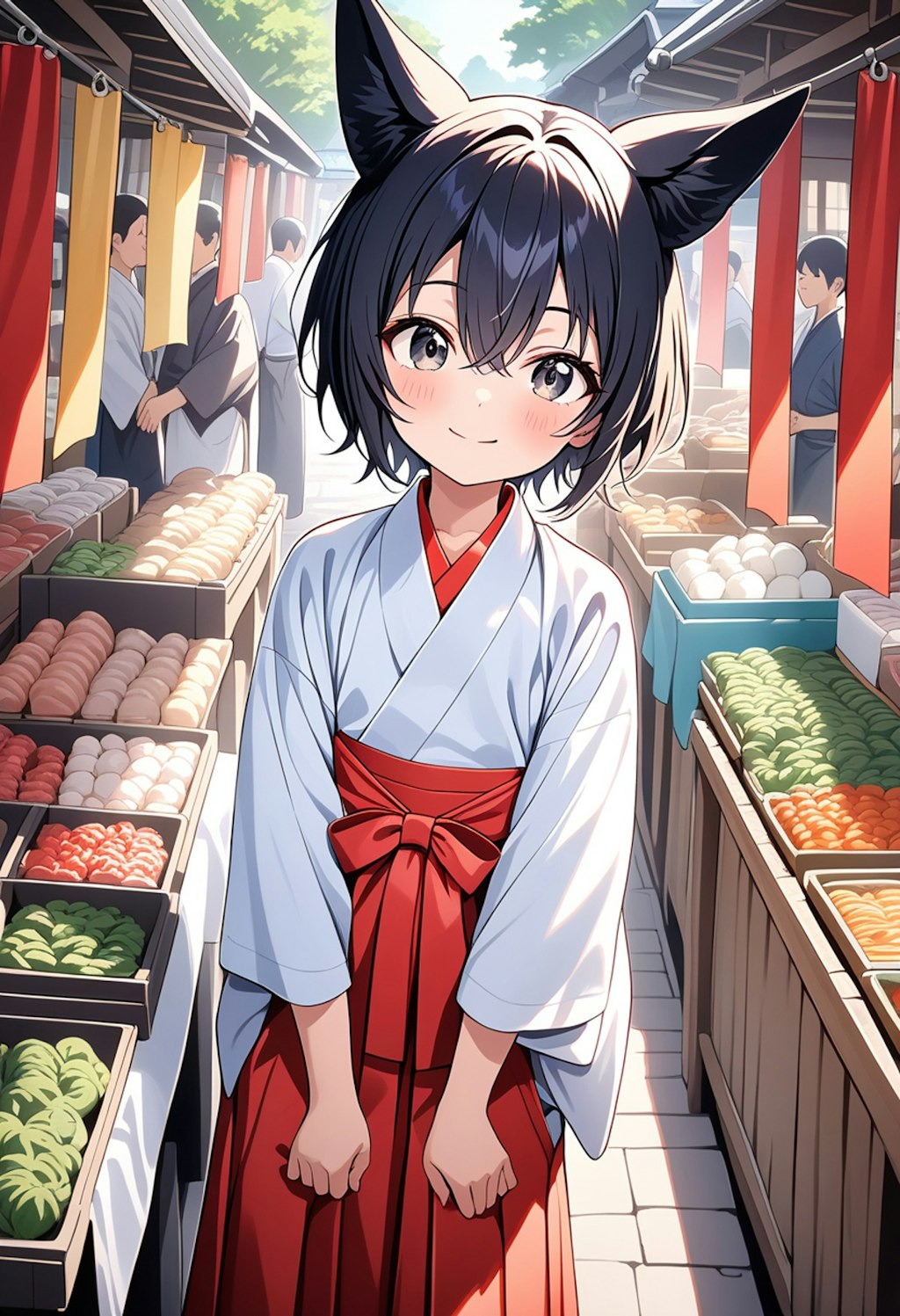狐巫女さん市場に行く