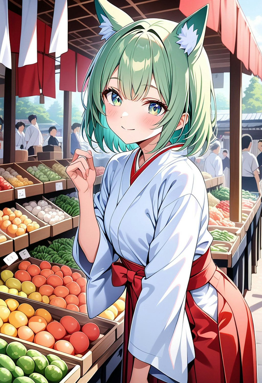 狐巫女さん市場に行く