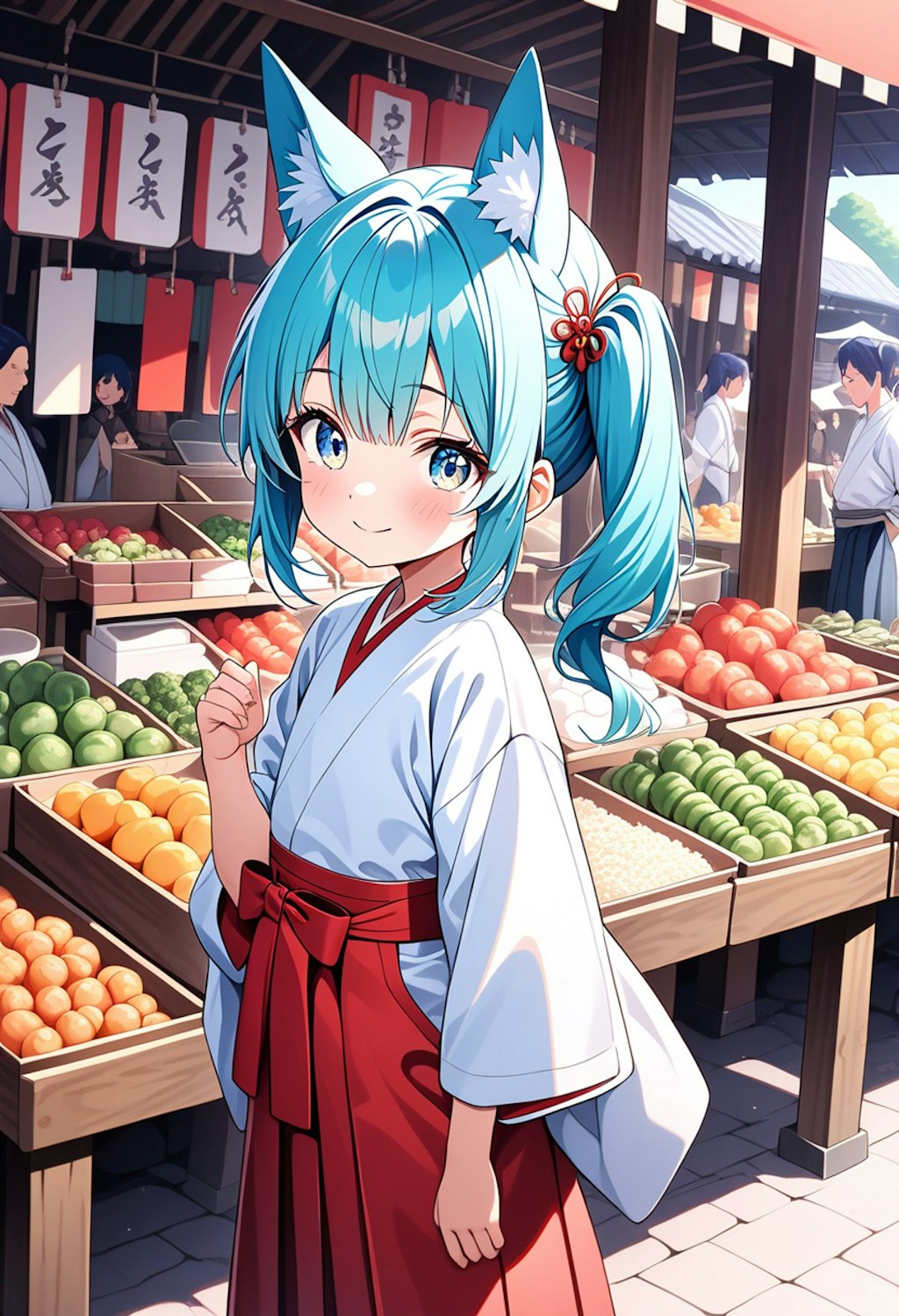 狐巫女さん市場に行く
