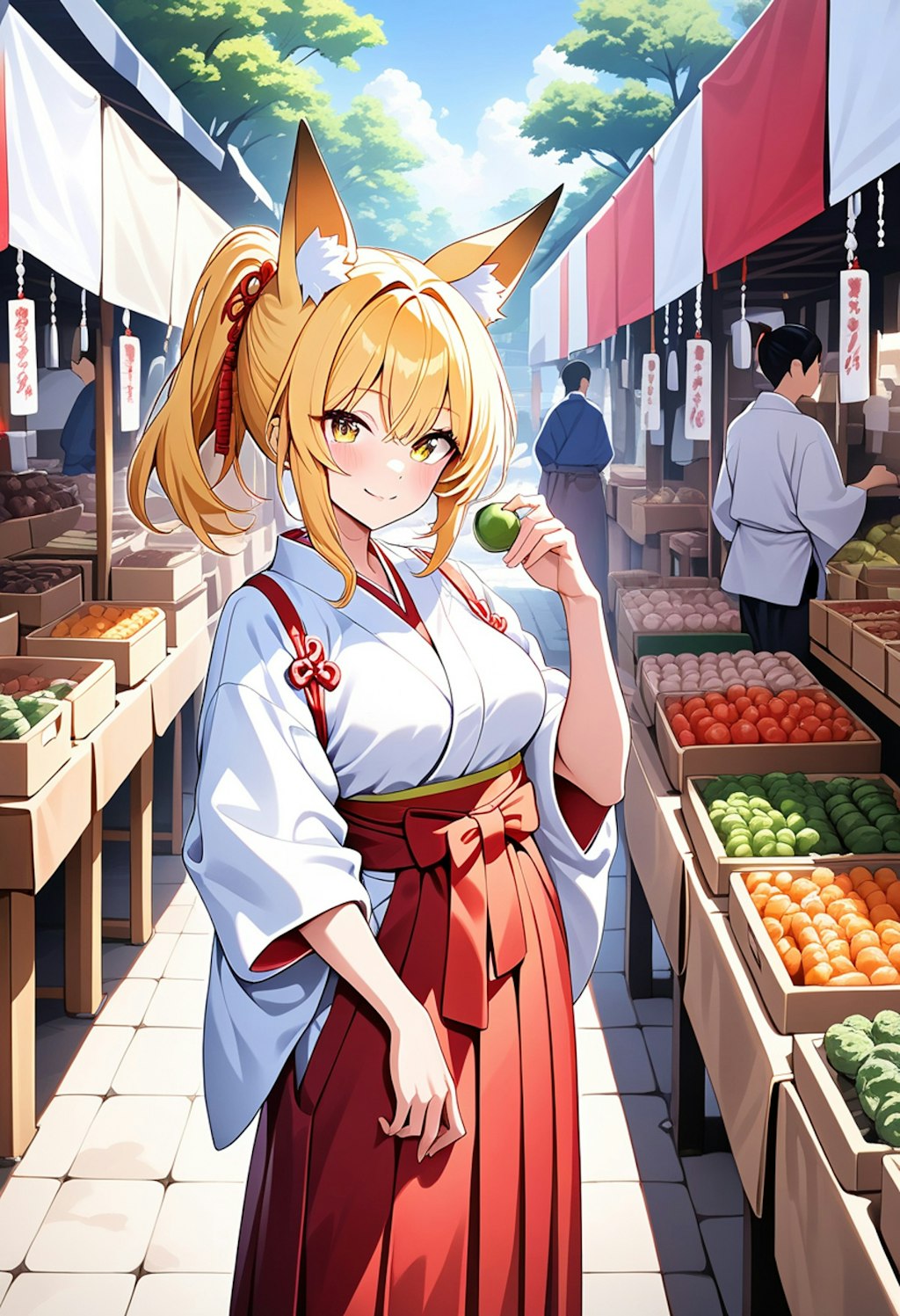 狐巫女さん市場に行く
