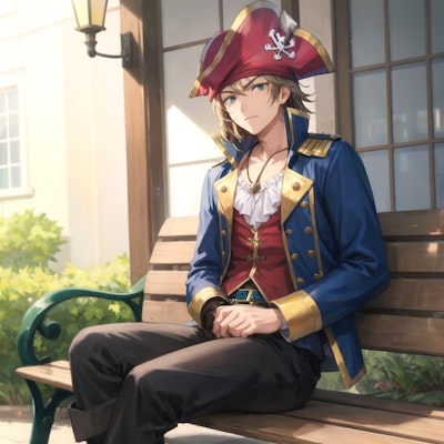 ベンチに座っている海賊さん