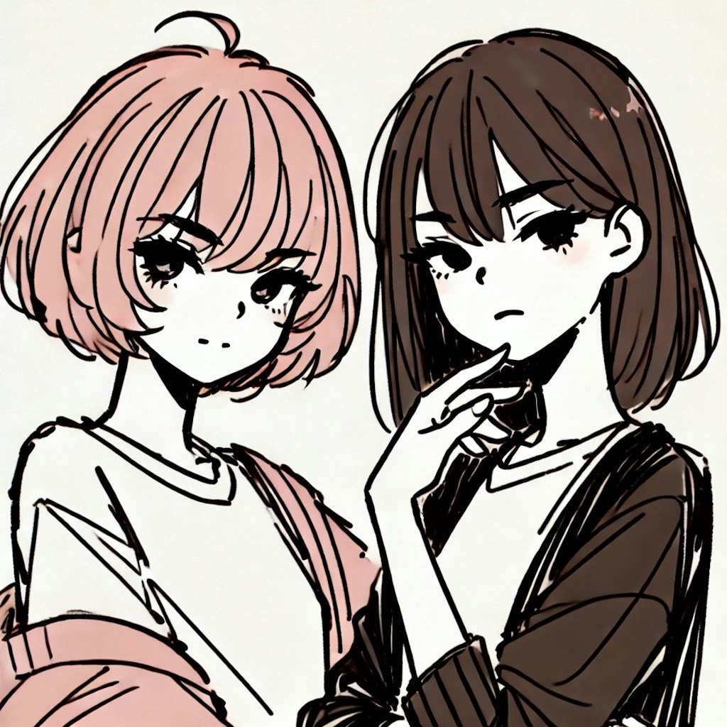 ピンクヘアーとブラウンヘアーの女子たち