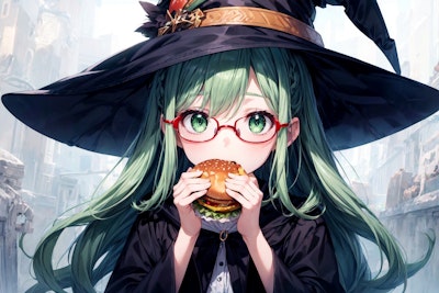 ハンバーガーを食べる魔女