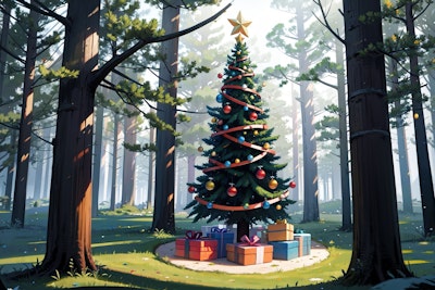 森にクリスマスツリーを飾る
