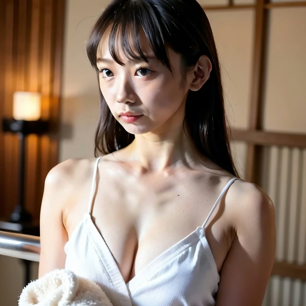 黒髪ロングでお風呂の美女３８