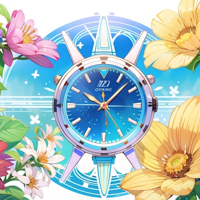 時計と花々