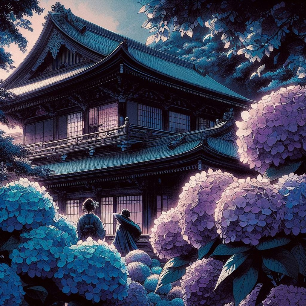 紫陽花が咲く寺