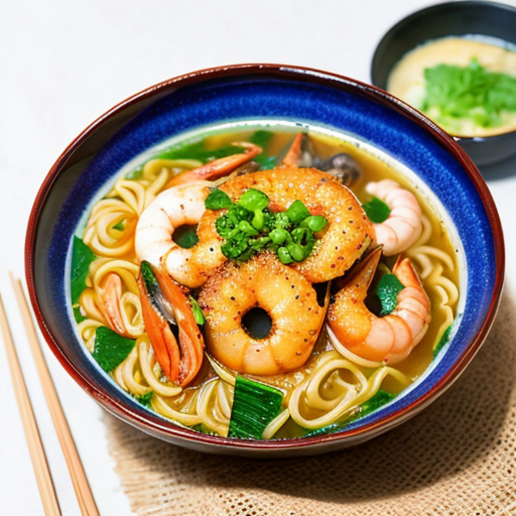 秋のカラフル志望海鮮麺。