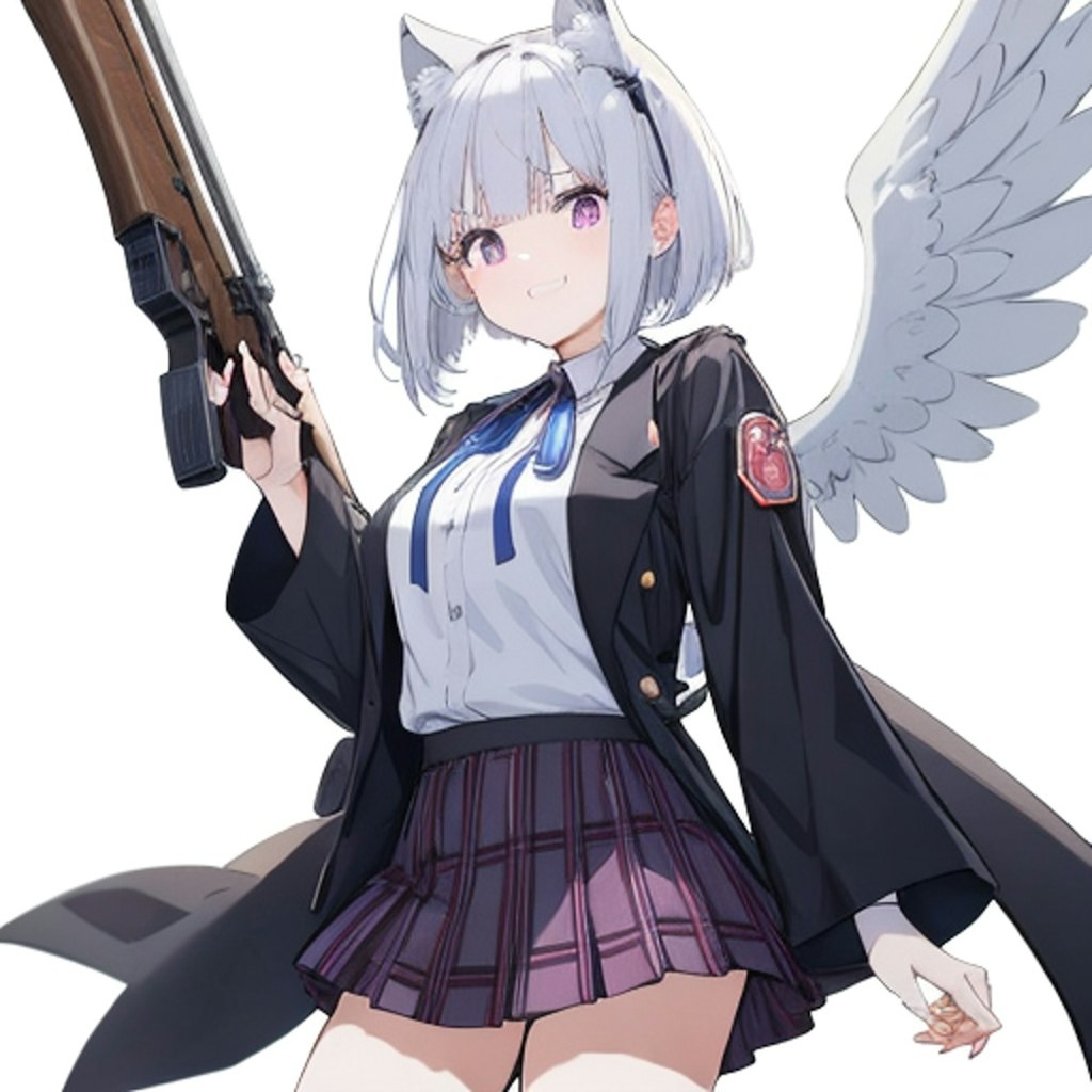 マスケット銃を持った白髪ショートの少女２