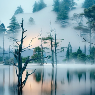 霧雨の池