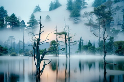霧雨の池