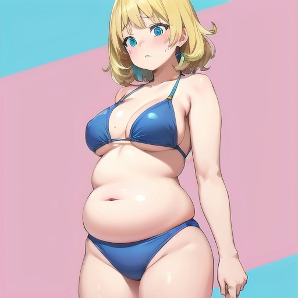 ダイエットが間に合わなかった水着の金髪ちゃんｗ