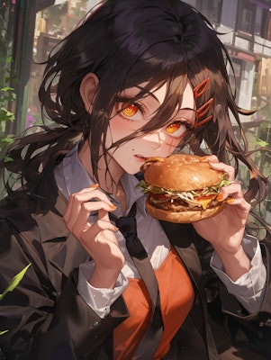 ハンバーガーを食べるコベニちゃん