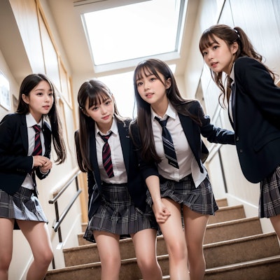 放課後女子高生の階段風景