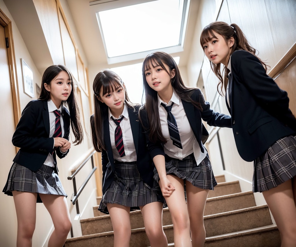 放課後女子校生の階段風景