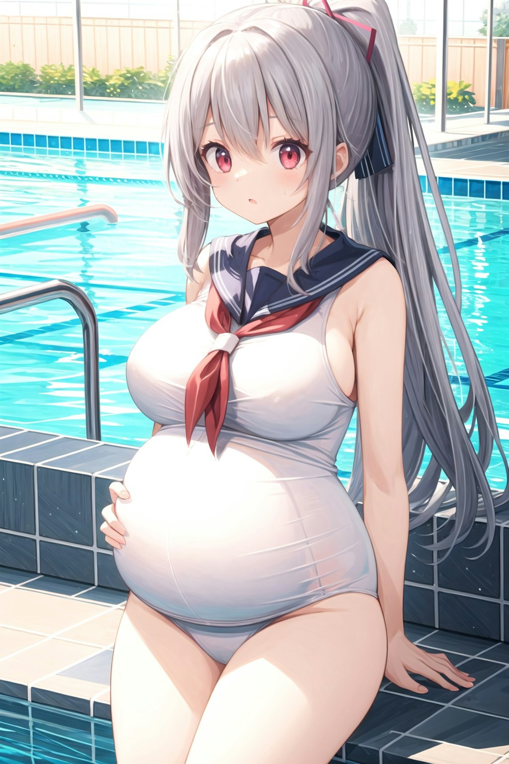 私の水着の中に 水風船入れてみたの❤  妊婦さんみたいになったでしょう？  もっと膨らませないとね❤❤