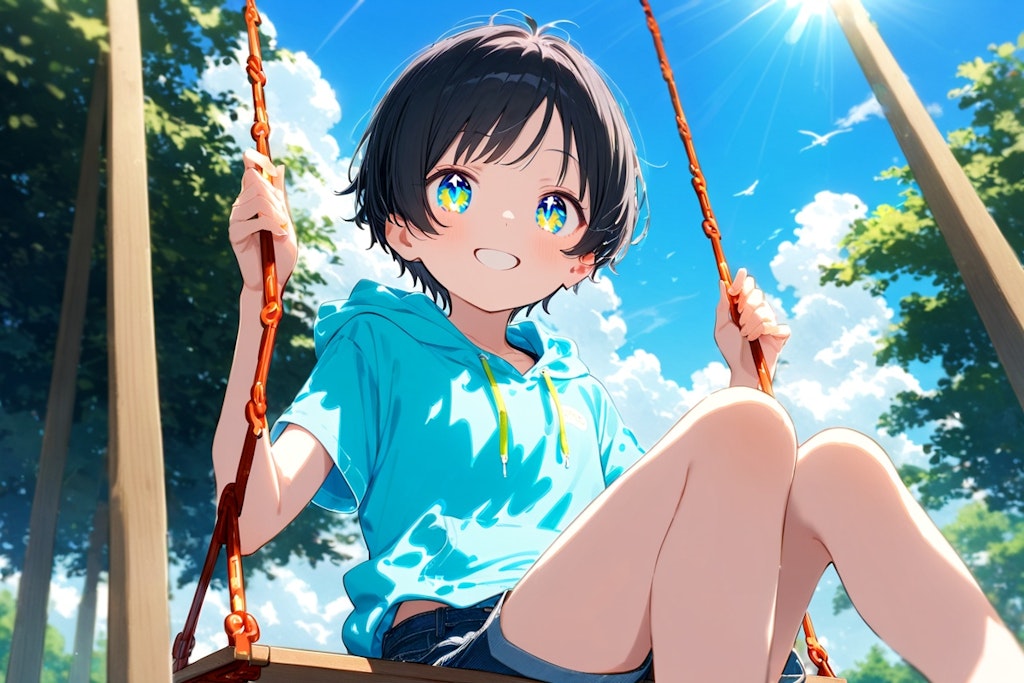 boy sitting on a swing