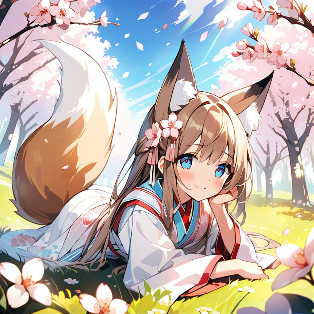 桜と狐少女