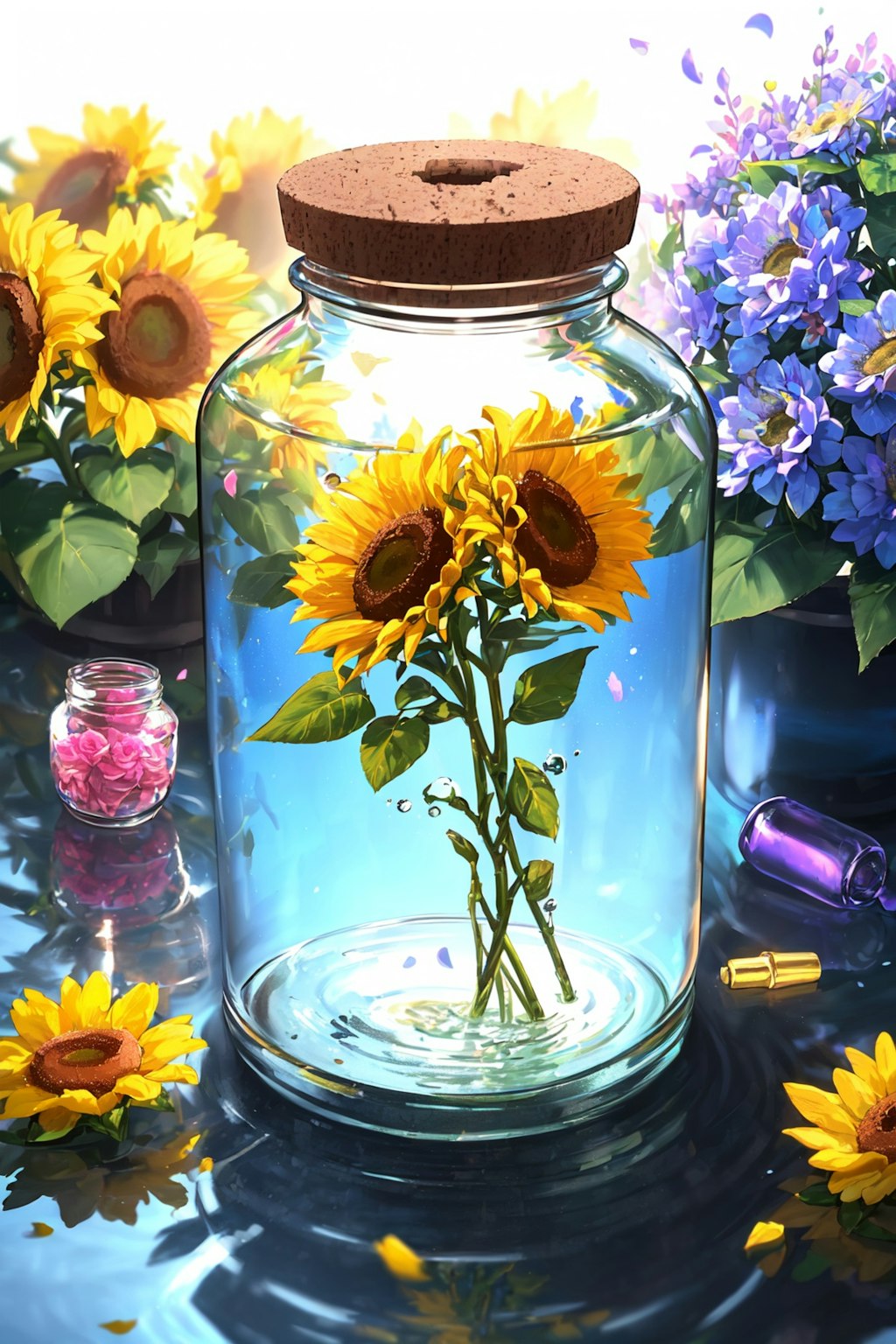 Sunflowers in a bottle for you.