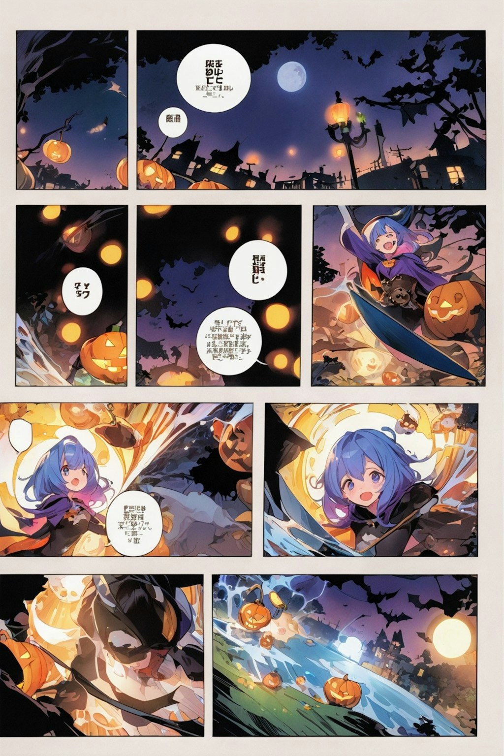 ハロウィンマンガ　カラー原稿4枚🎃