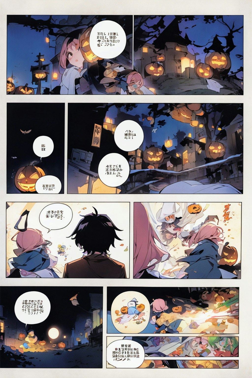 ハロウィンマンガ　カラー原稿4枚🎃