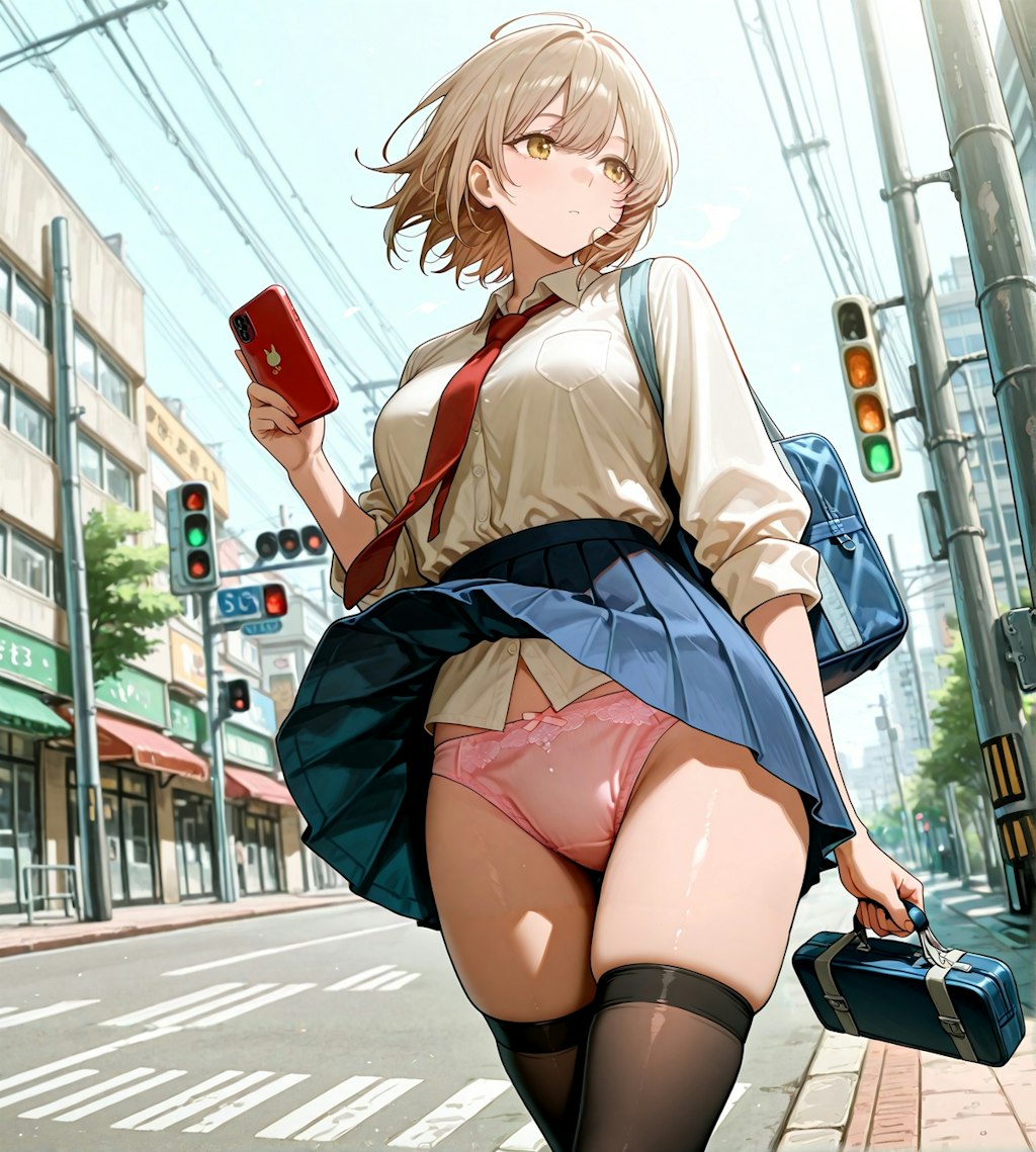 信号待ちのパンチラ