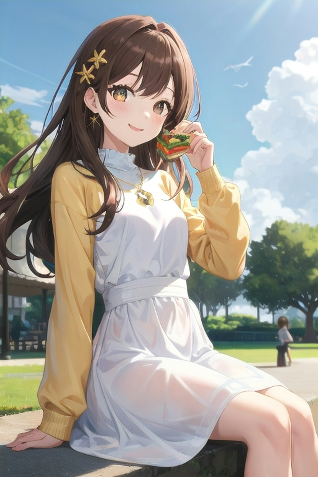 公園でサンドイッチもぐもぐなごみちゃん🥪♡