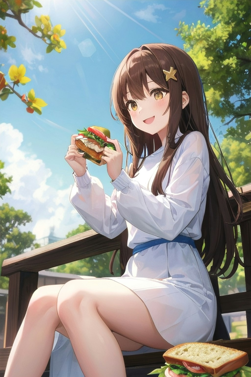 公園でサンドイッチもぐもぐなごみちゃん🥪♡