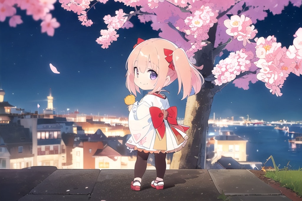 夜桜を見る。